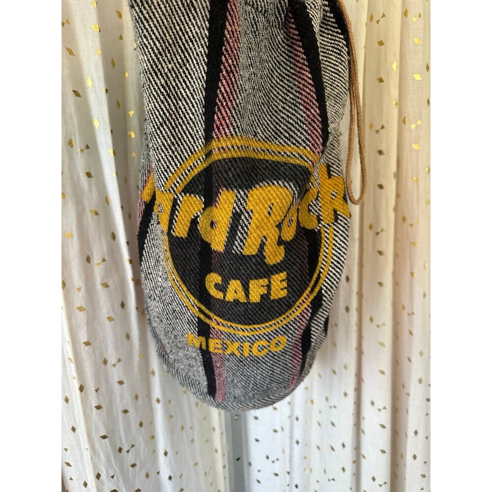 Vintage 90s Hard Rock Cafe Mexico Handcrafted Woven Cotton Drawstring Backpack
